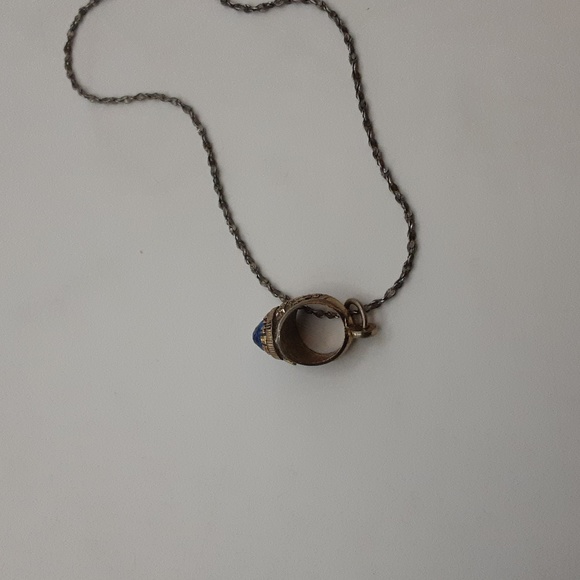 Vintage 1984 Miniature Cjass Ring Pendant/Charm Goldtone Blue Stone - Picture 5 of 6